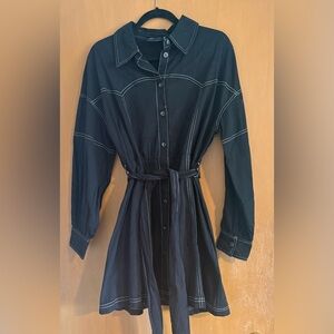 ASOS DESIGN yoke detail twill mini shirt dress in black.